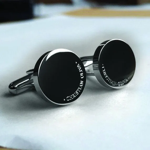 Personalised Gunmetal Engraved Full Name Round Cufflinks