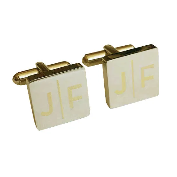 Personalised Silver Engraved Split Letter Square Cufflinks