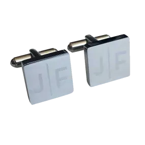 Personalised Silver Engraved Split Letter Square Cufflinks