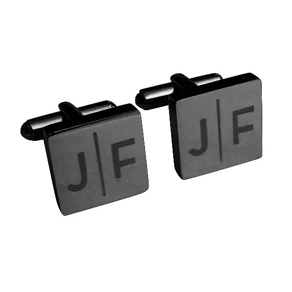 Personalised Silver Engraved Split Letter Square Cufflinks