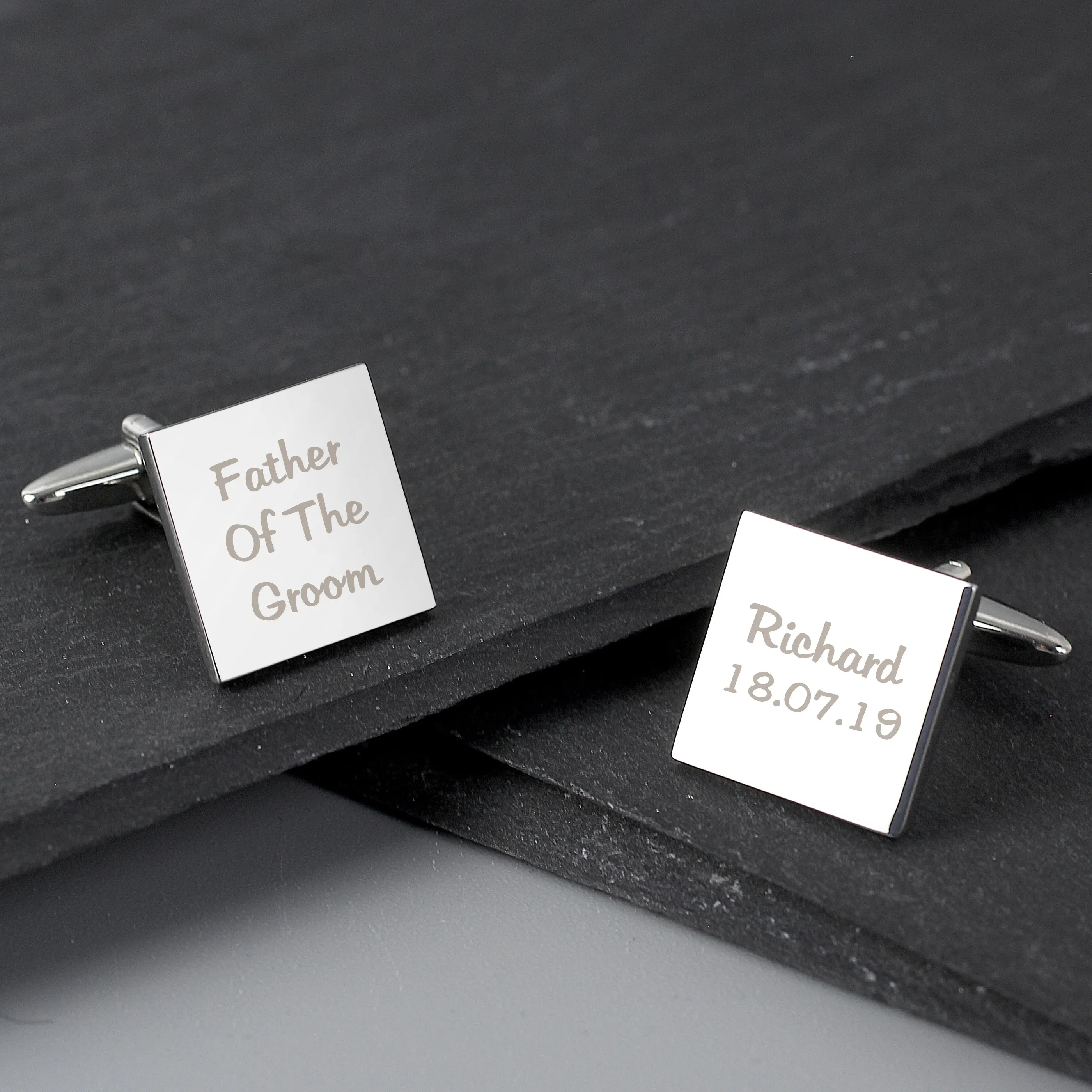 Personalised Wedding Role Square Cufflinks -3 Lines