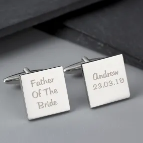 Personalised Wedding Role Square Cufflinks -3 Lines