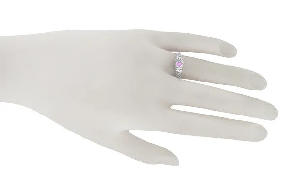 Pink Tourmaline and Diamond Art Deco Filigree Engagement Ring in 14 Karat White Gold