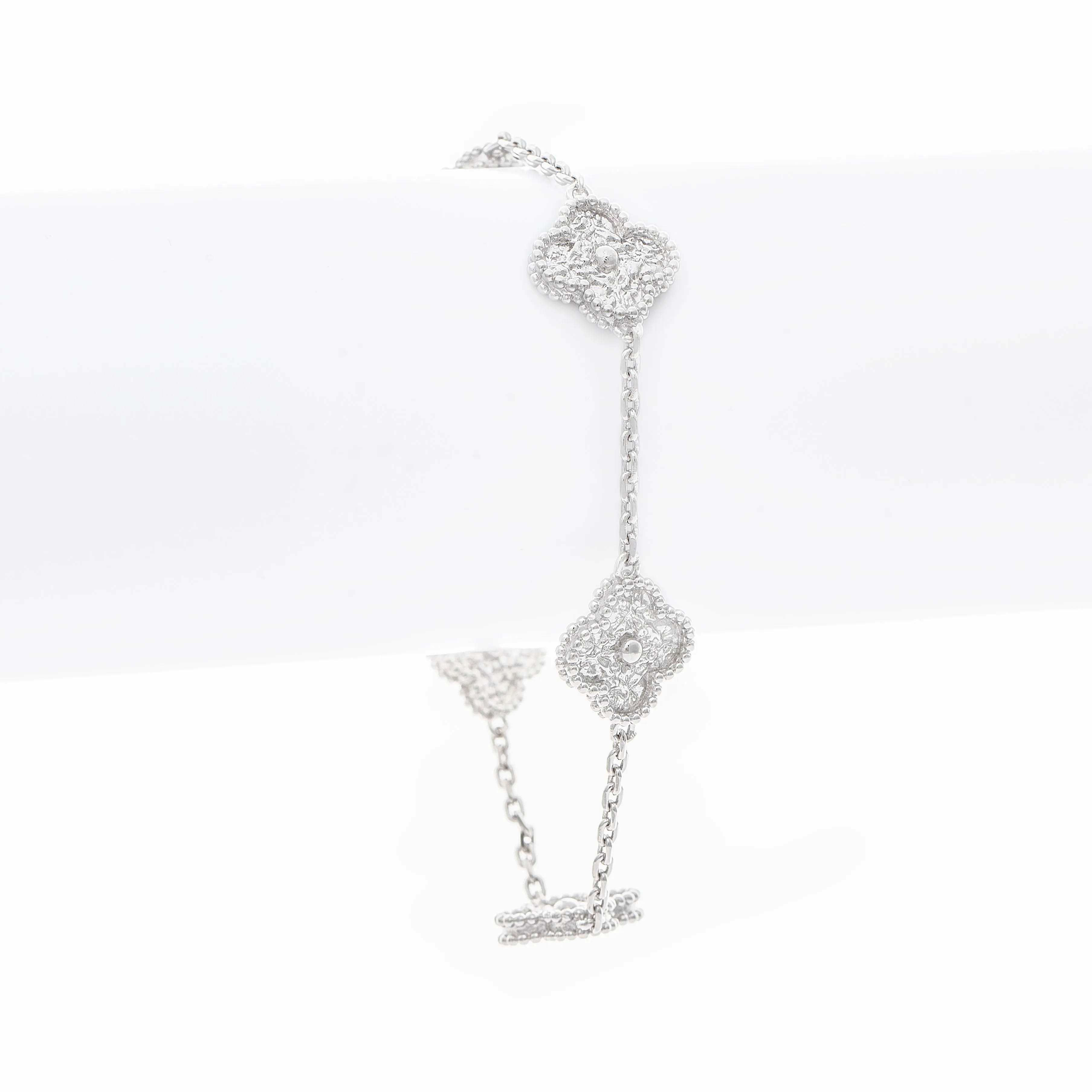 Polished Rhodium Clover Station Bracelet