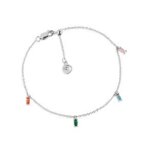 Princess Baquette Silver Bracelet w. Pink, Blue, Green & Orange Zirconias