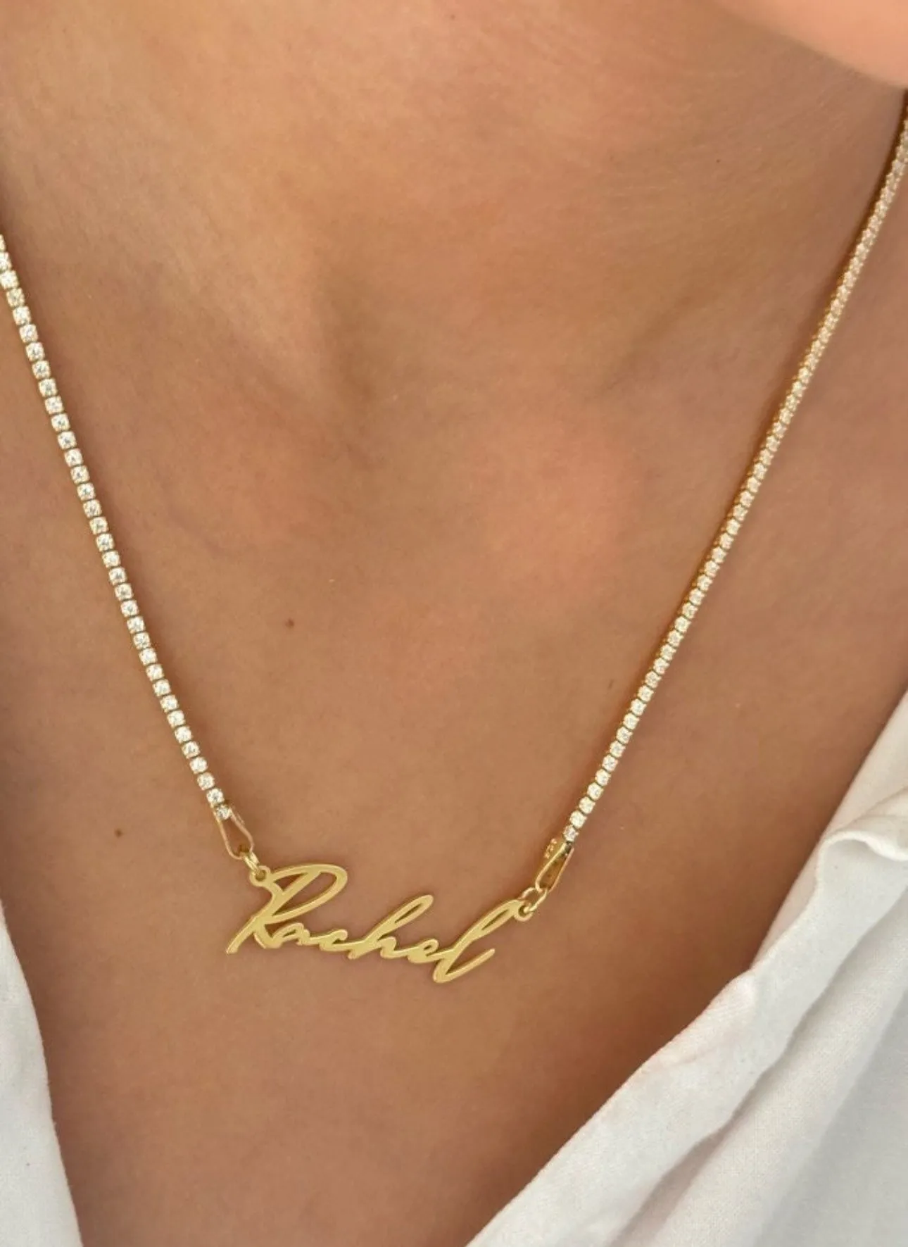 "925 Sterling Silver Custom Tennis Necklace with Name - Personalized Jewelry in Gold, Silver & Rose Gold"