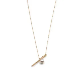 "Drosera"  Diamond Akoya Pearl Bar Necklace