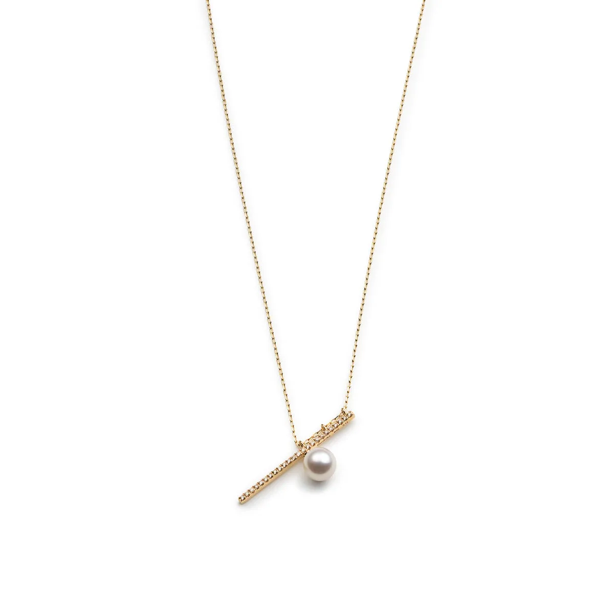 "Drosera"  Diamond Akoya Pearl Bar Necklace