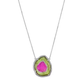 Rainbow Collection Tourmaline Slice & Diamond Halo Necklace