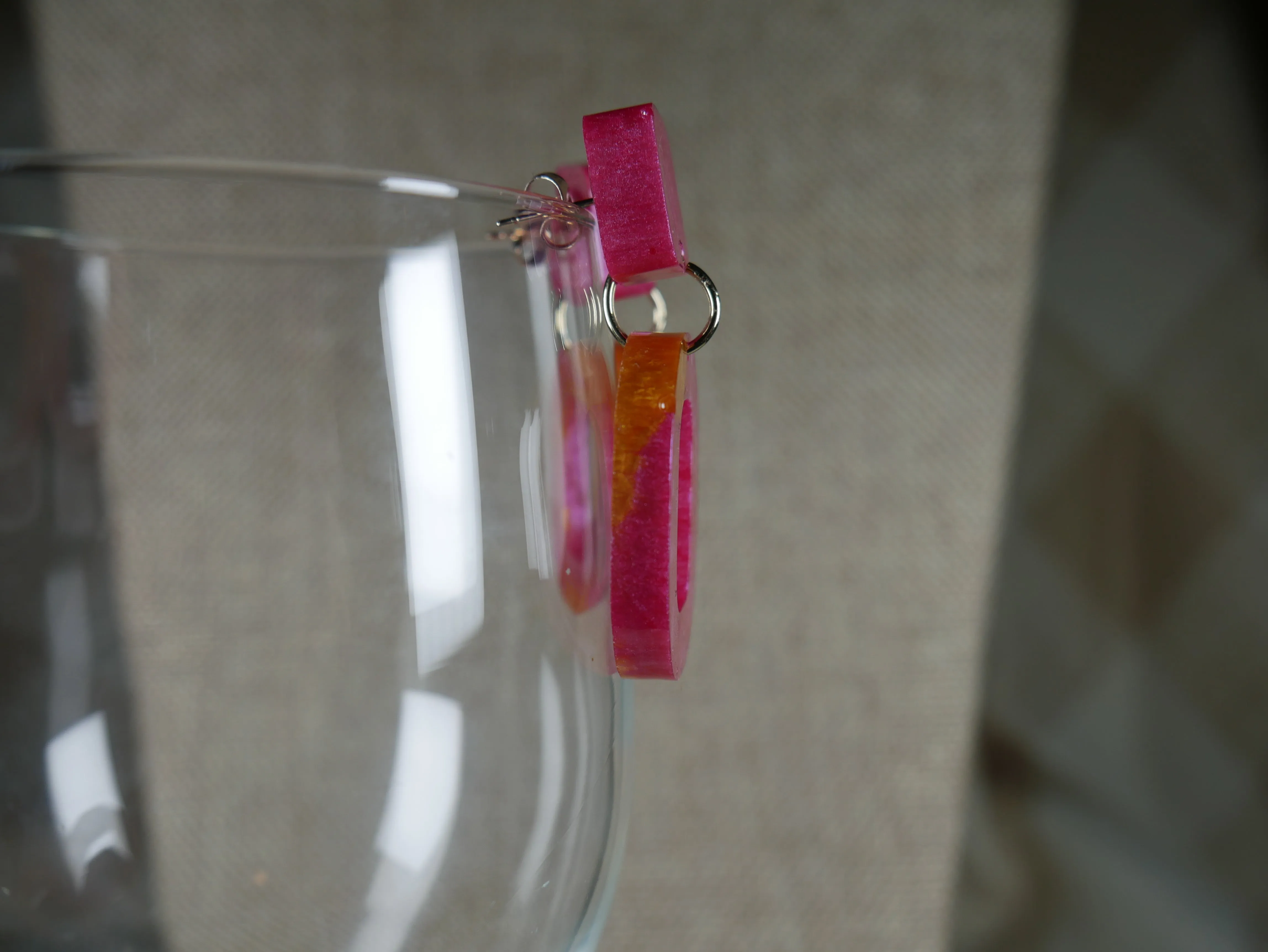 Resin Magenta and Gold Square Earrings