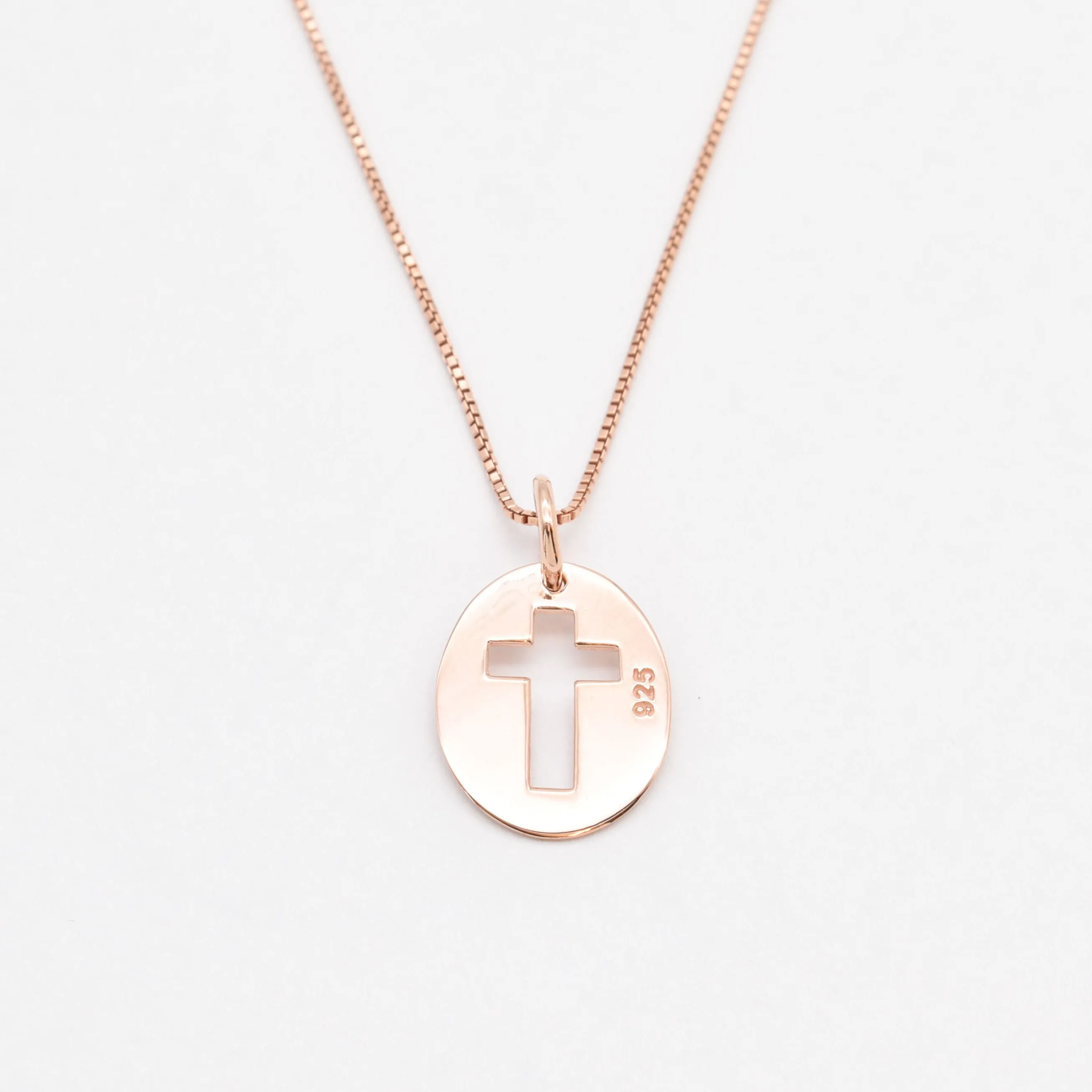 Rose Gold Cross Pendant - Minimalist Cross Necklace - Pink Cross Necklace