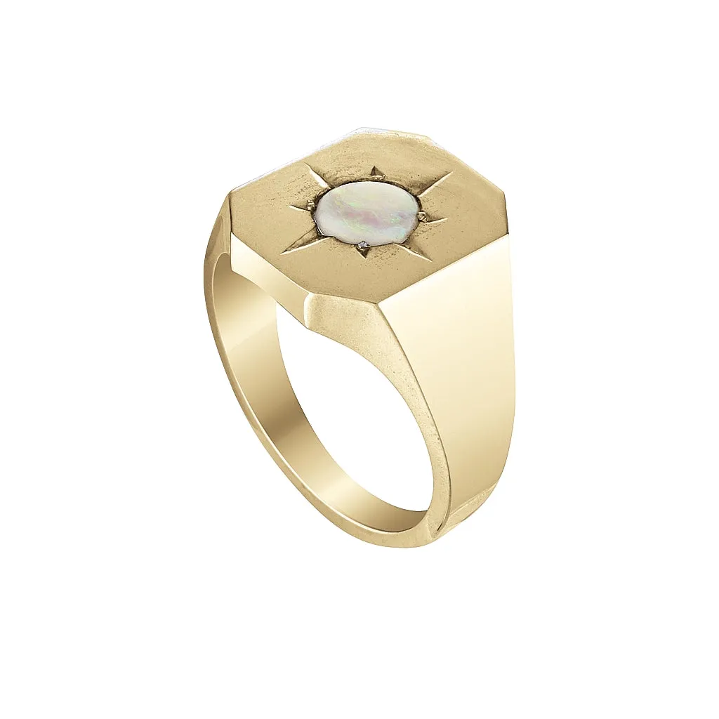 ROSE SIGNET RING - Yellow and White Gold