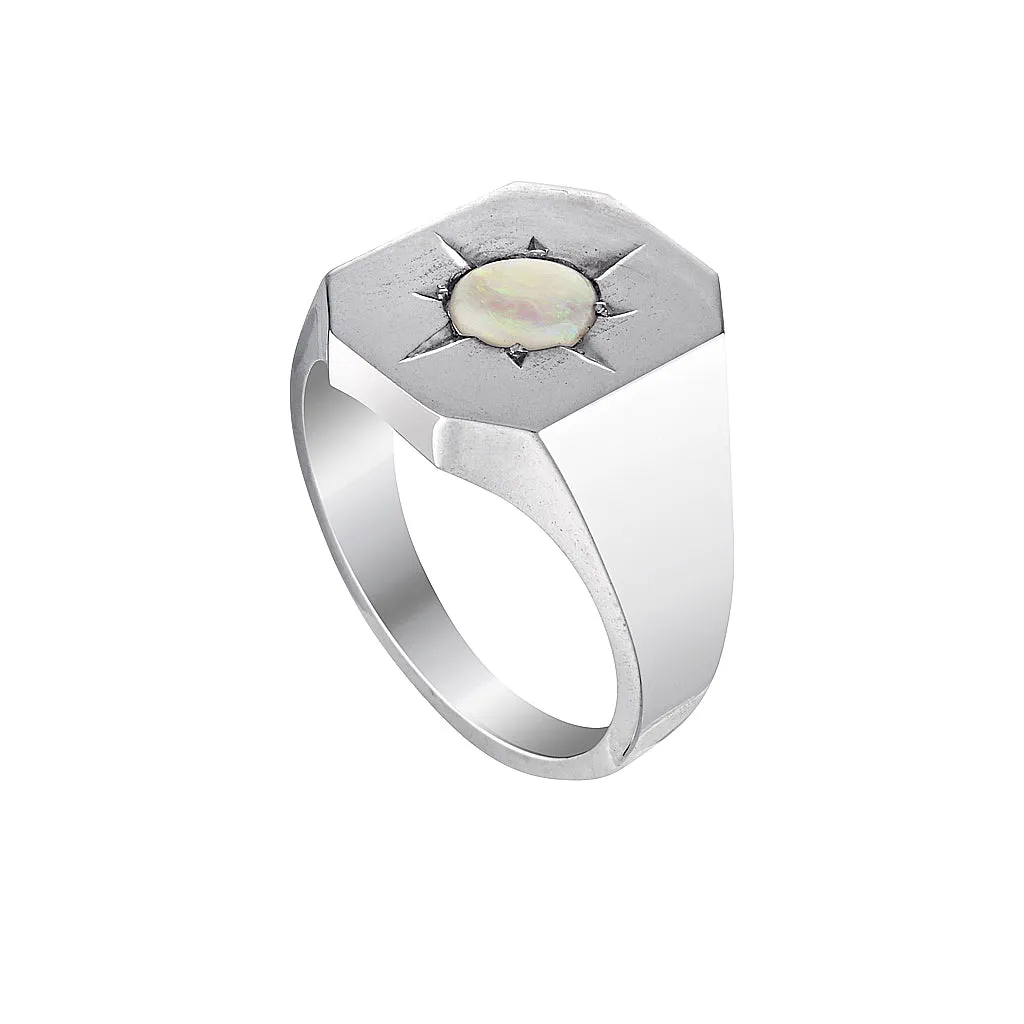 ROSE SIGNET RING - Yellow and White Gold