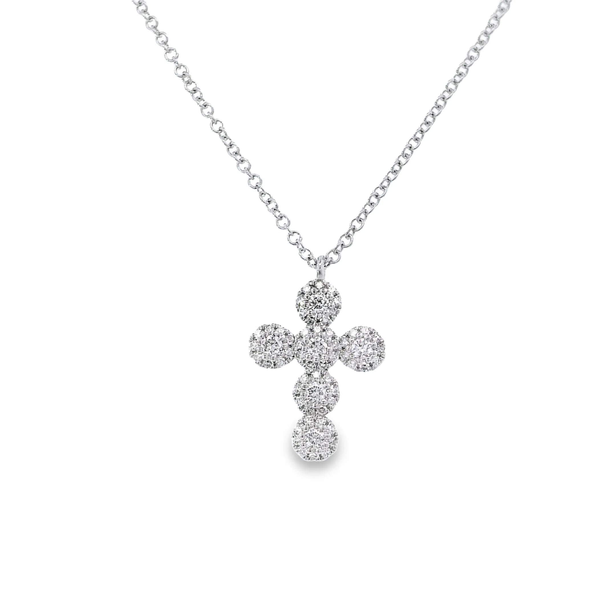 Round Diamond Halo Cross Necklace