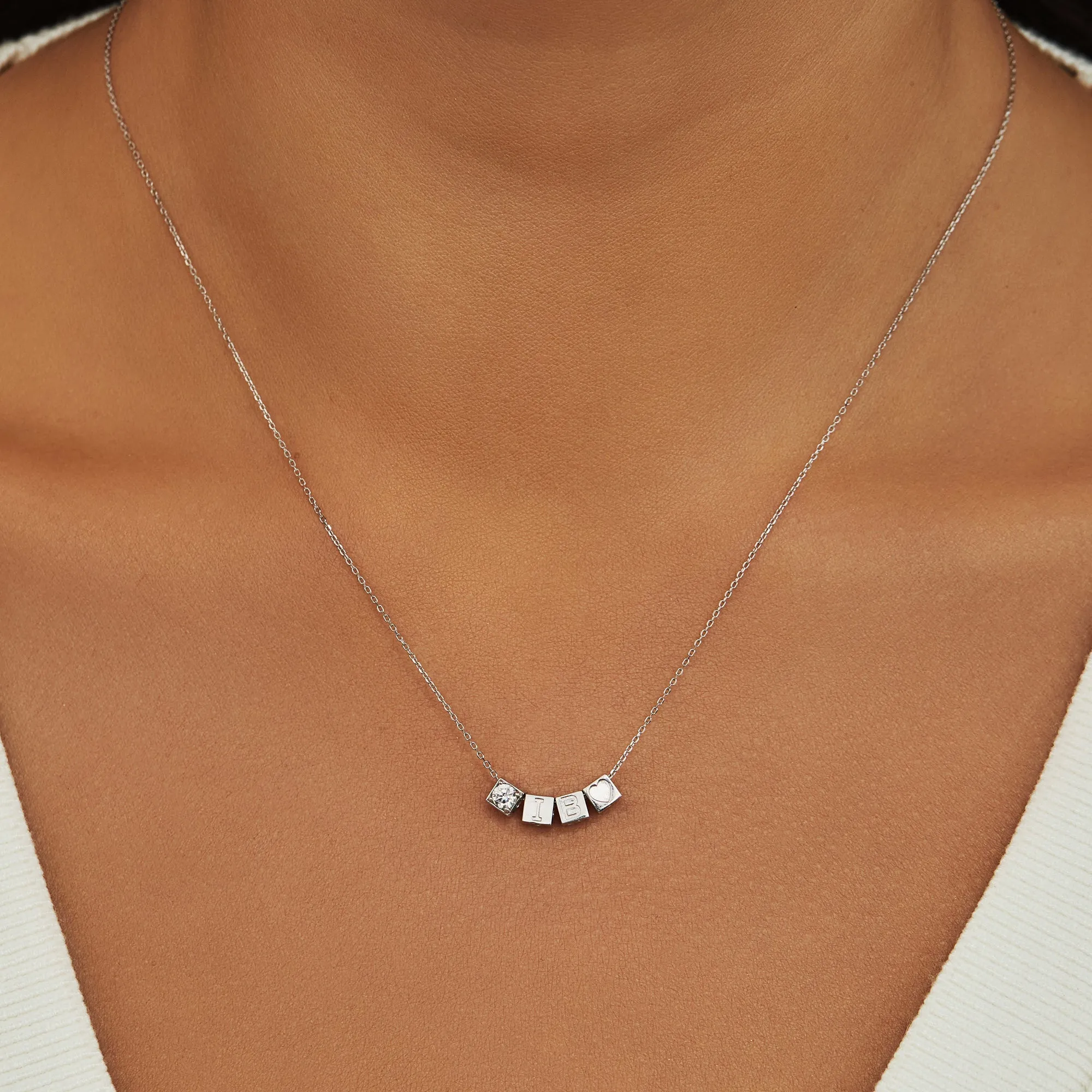 Saint Germain Felie 14 karat white gold cube charm with zirconia stone