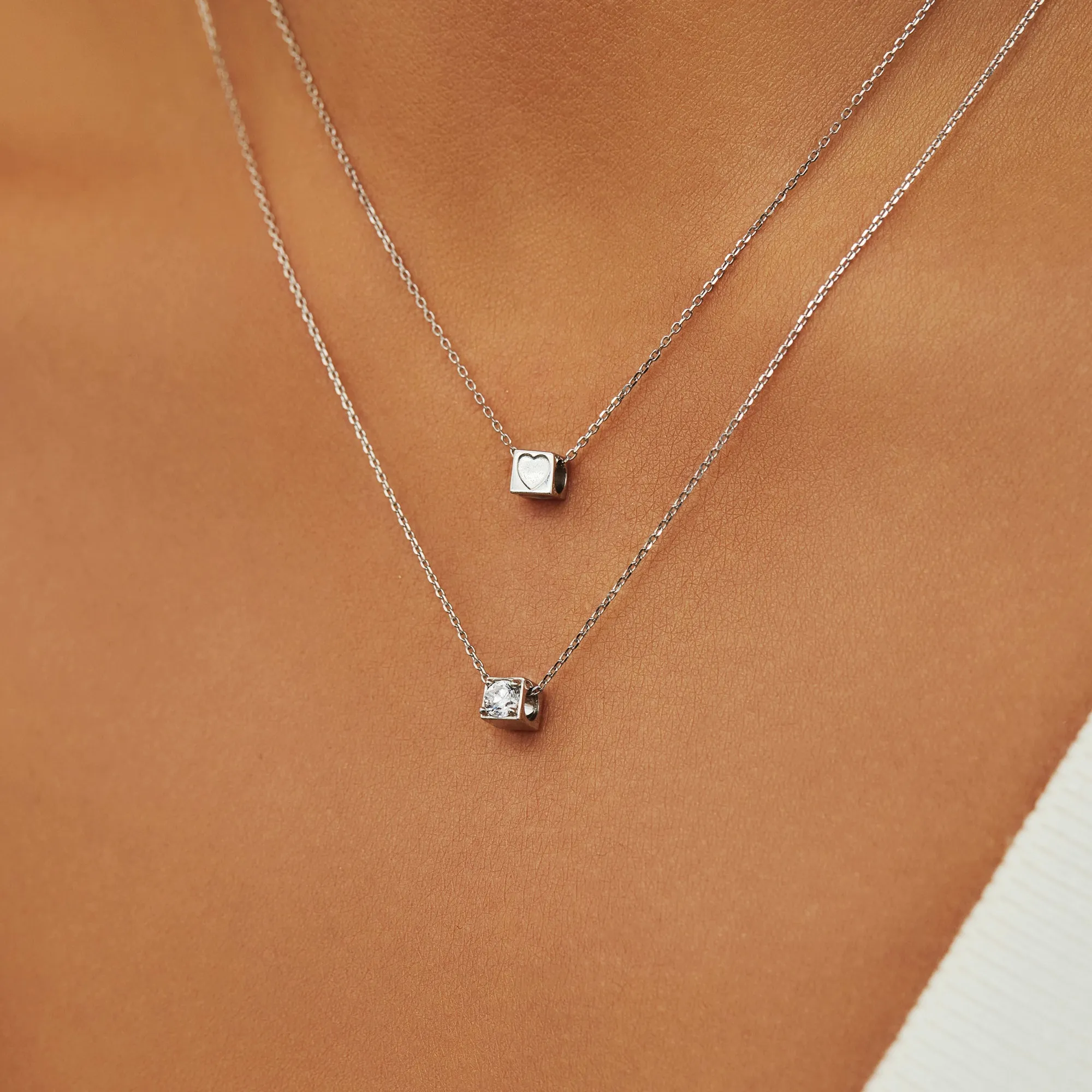 Saint Germain Felie 14 karat white gold cube charm with zirconia stone