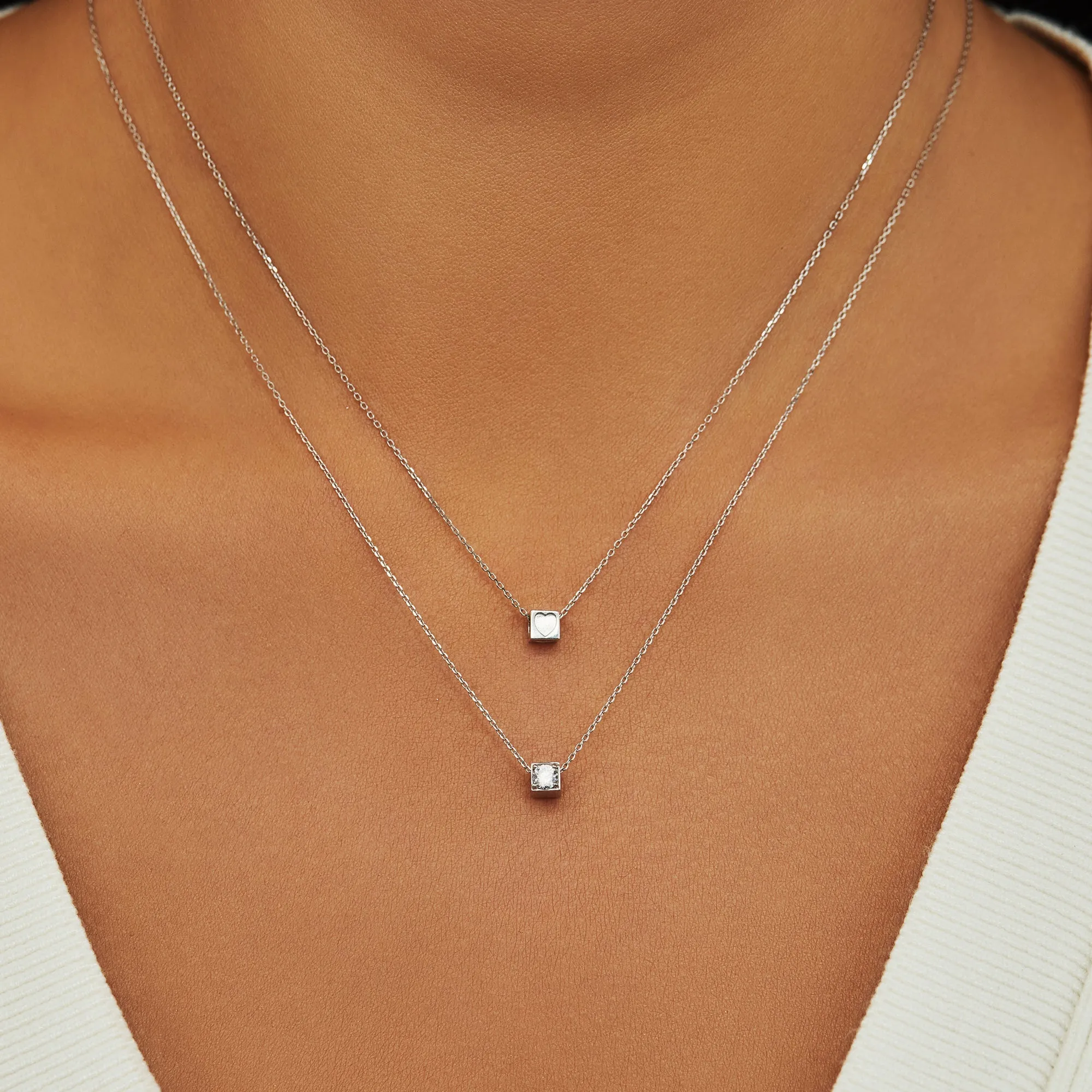 Saint Germain Felie 14 karat white gold cube charm with zirconia stone