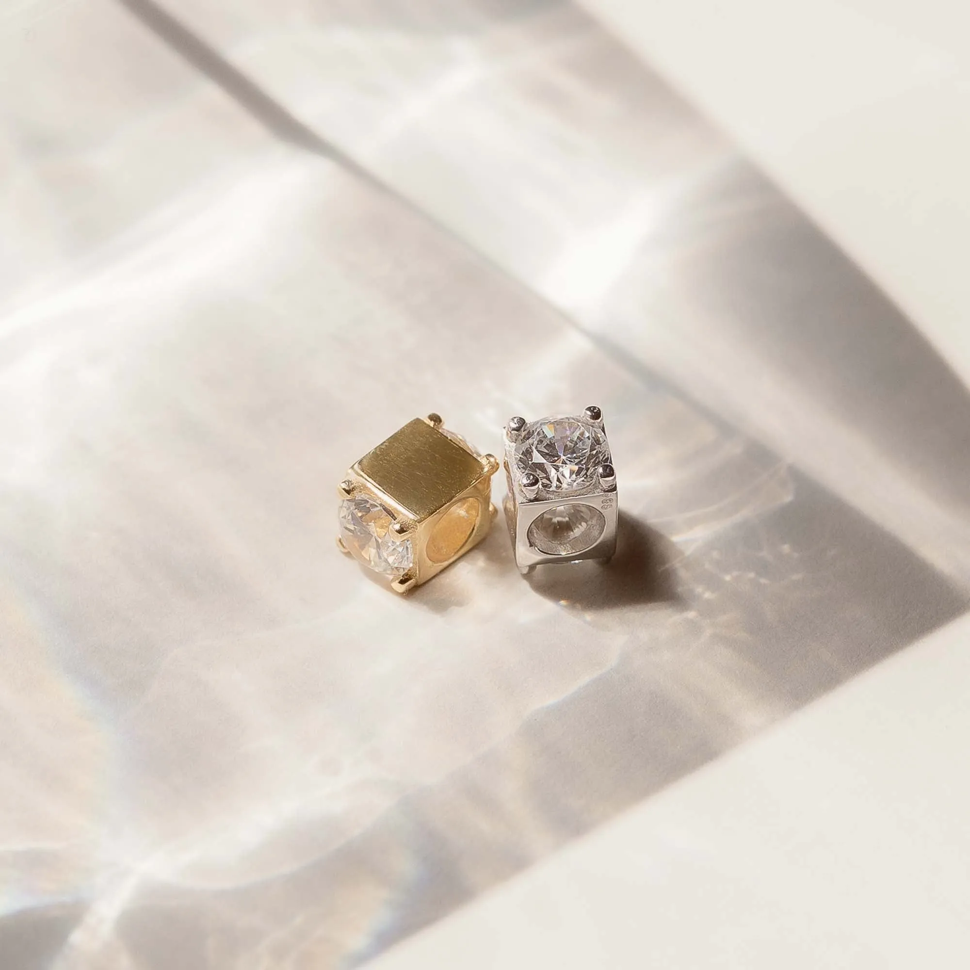 Saint Germain Felie 14 karat white gold cube charm with zirconia stone
