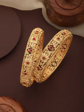 Set Of 2 Gold-Plated Stone-Studded Handcrafted Bangles