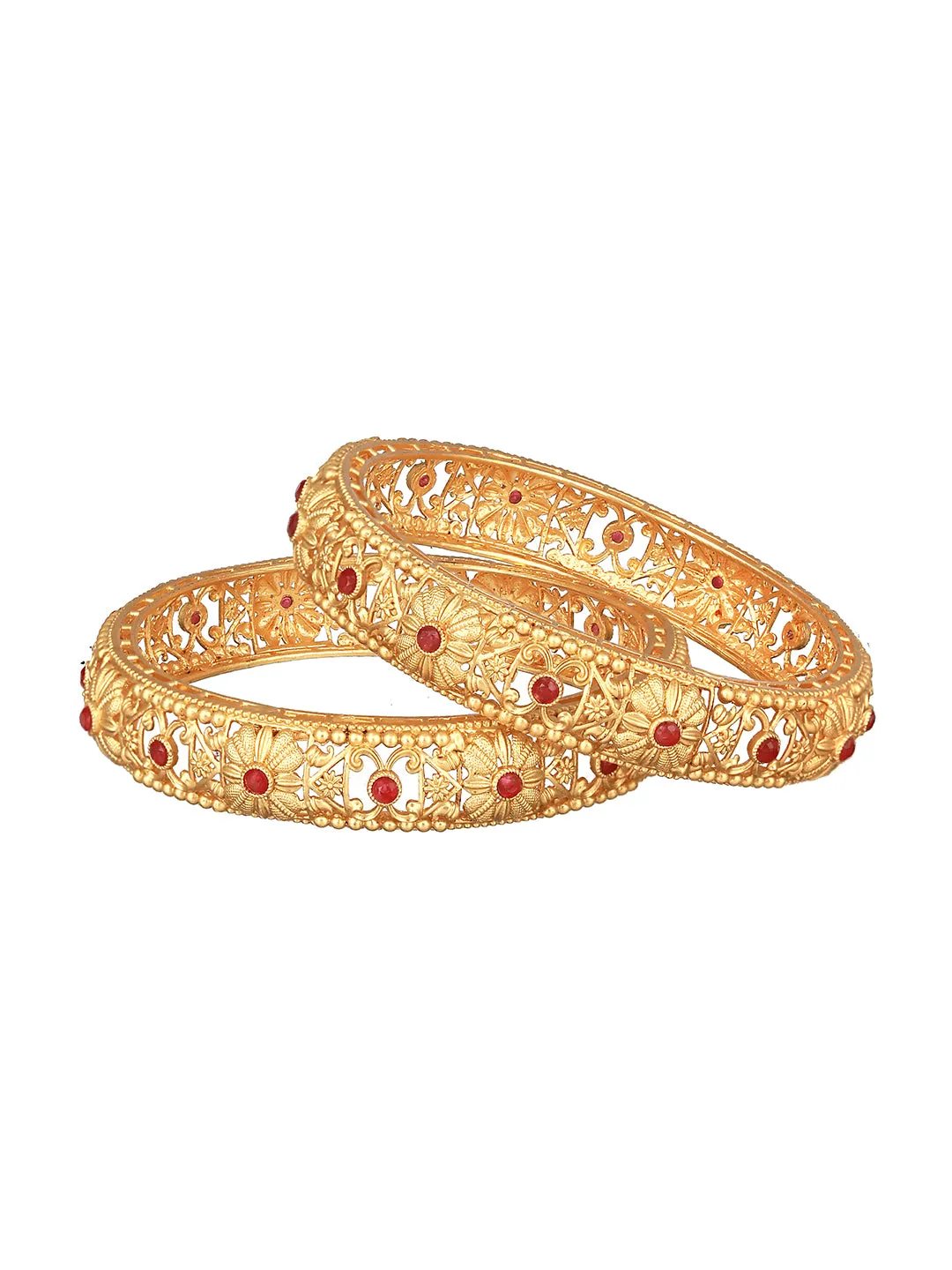 Set Of 2 Gold-Plated Stone-Studded Handcrafted Bangles