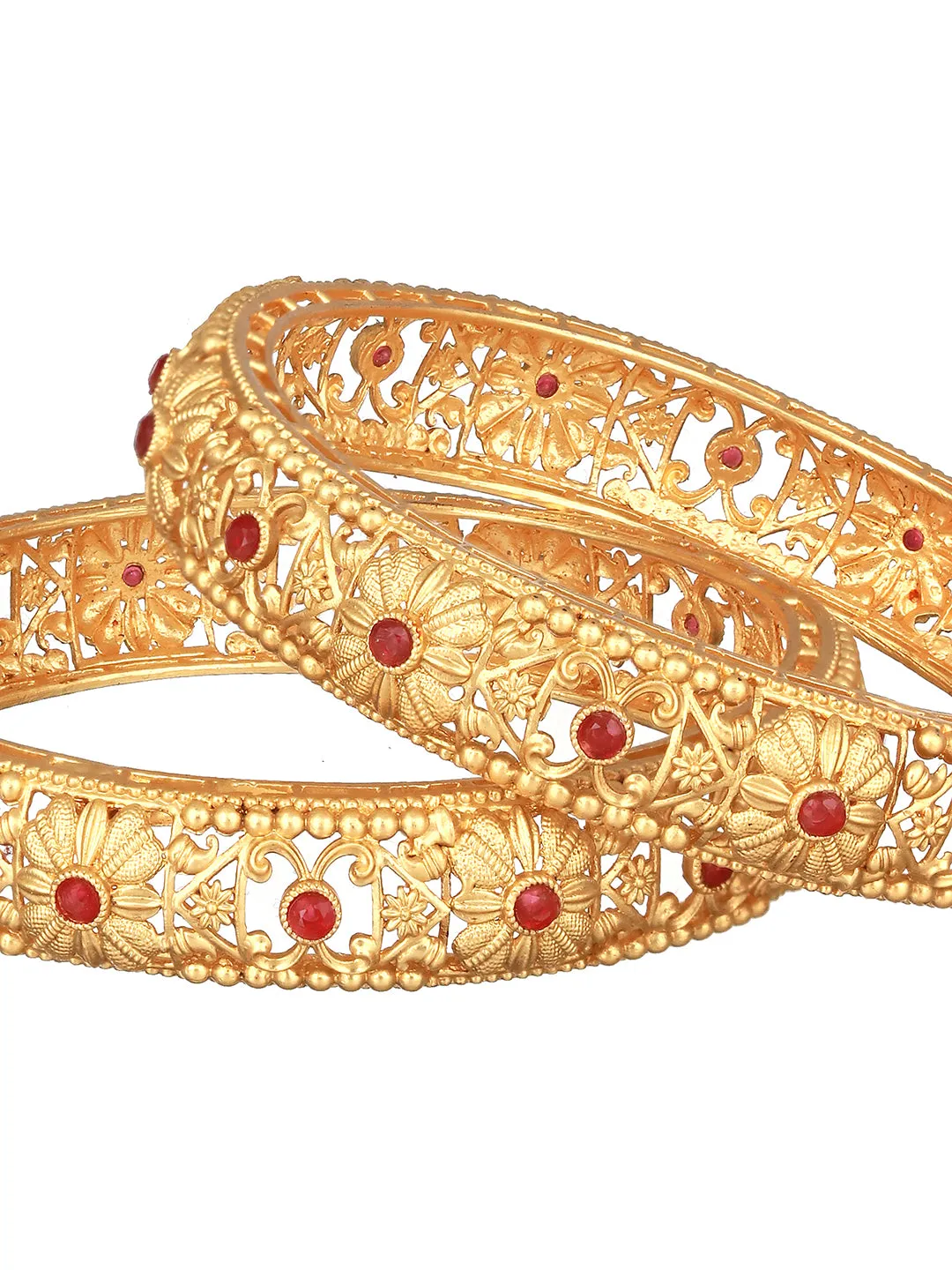 Set Of 2 Gold-Plated Stone-Studded Handcrafted Bangles