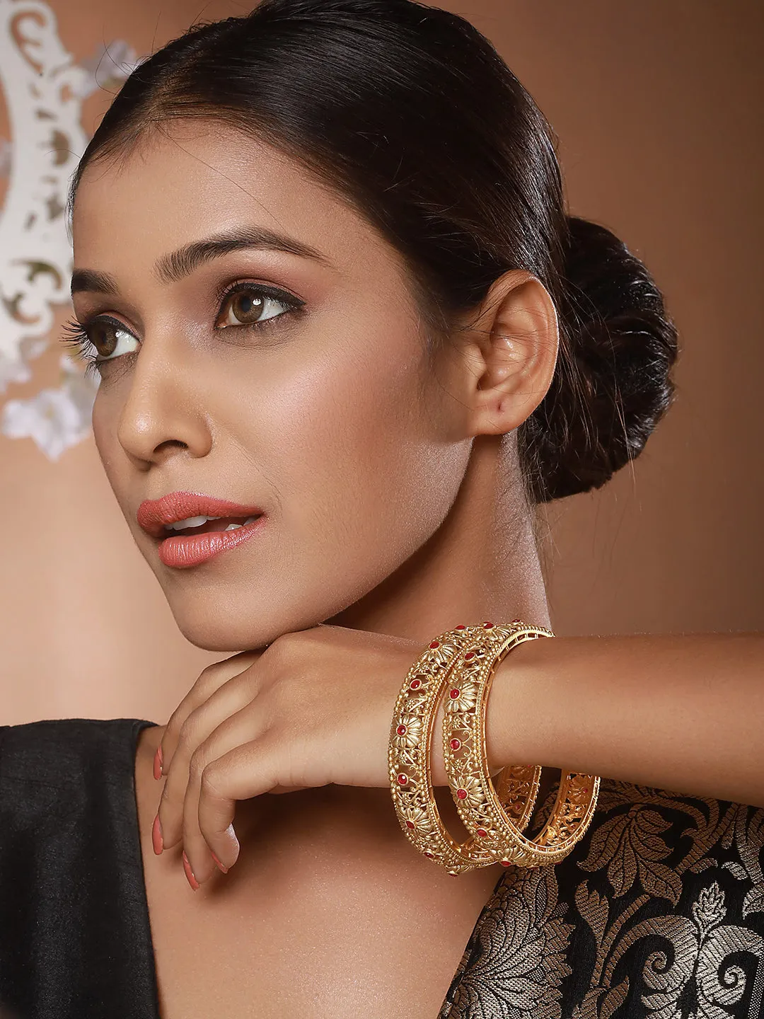 Set Of 2 Gold-Plated Stone-Studded Handcrafted Bangles