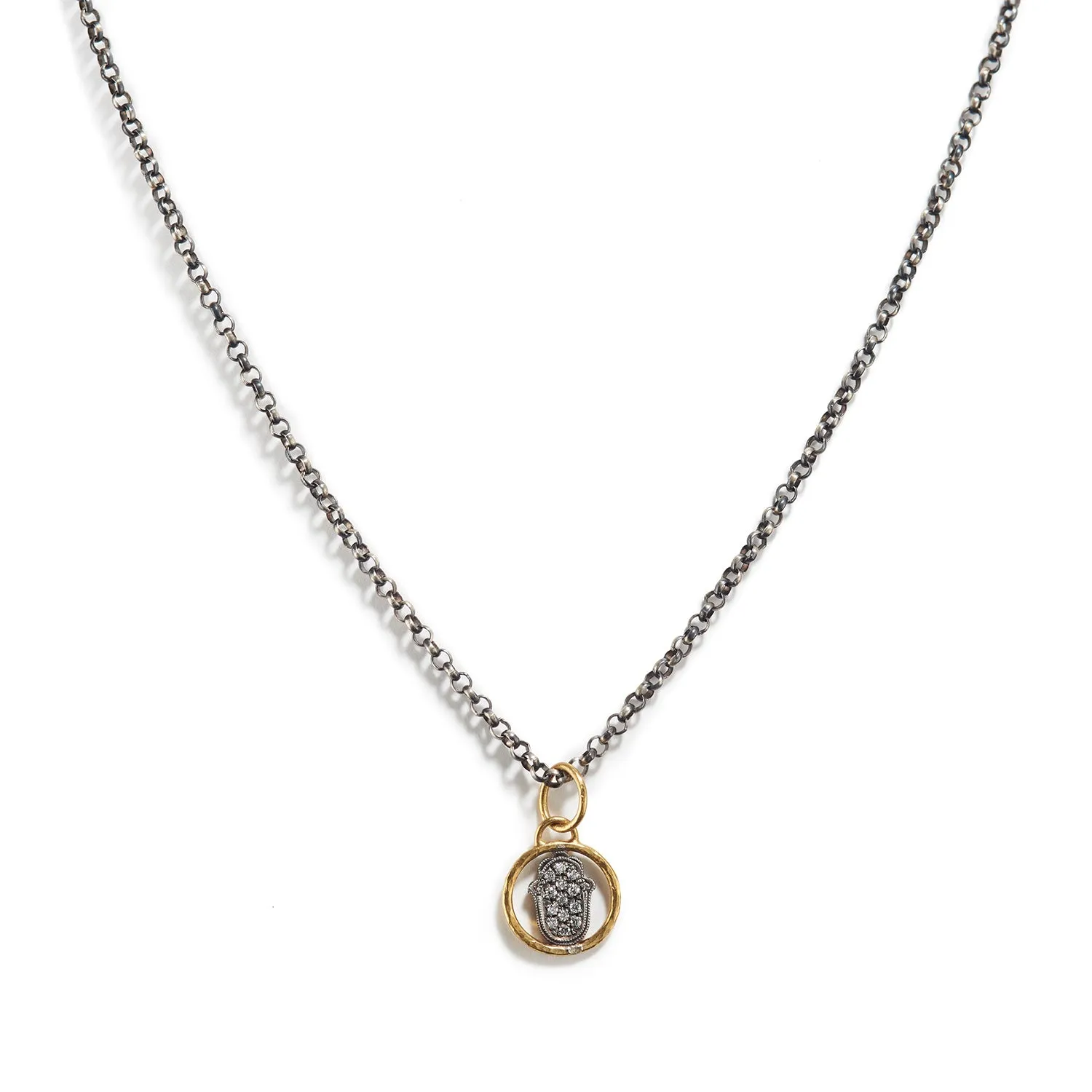 Silver & Diamond Hand in Gold Pendant