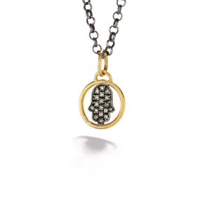 Silver & Diamond Hand in Gold Pendant