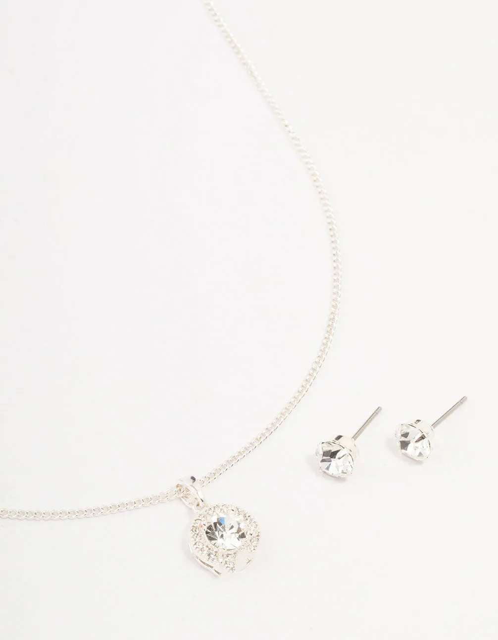 Silver Bohemia Czech Crystal Halo Necklace & Stud Earrings Set