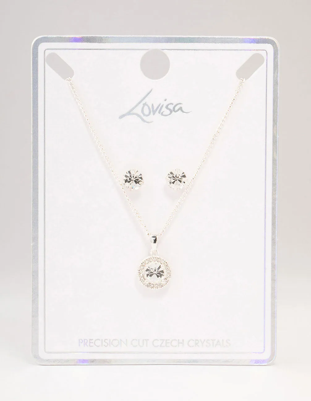 Silver Bohemia Czech Crystal Halo Necklace & Stud Earrings Set