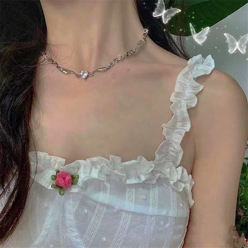 Silver Color Irregualr Choker Necklace for Women Love Heart Crystal  Clavicle Chain Necklace Wholesale Jewelry