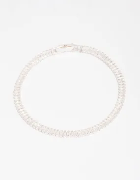 Silver Plated Cubic Zirconia Baguette Tennis Bracelet