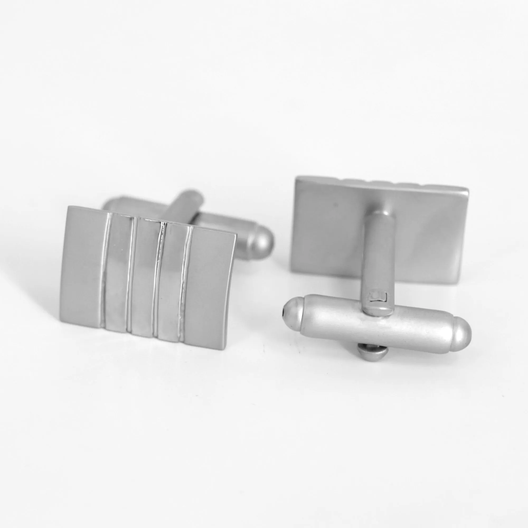 Silver Rectangle Cufflink with Centre Mirror-Finish