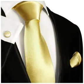 Solid Mellow Yellow Silk Necktie Set By Paul Malone