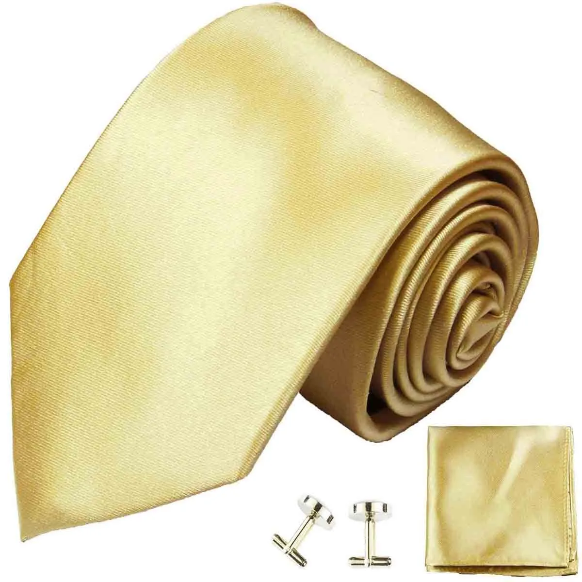 Solid Mellow Yellow Silk Necktie Set By Paul Malone