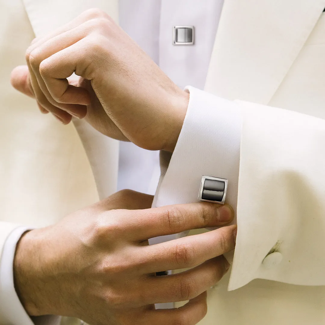 Square Domed Hematite Sterling Cufflinks & Studs