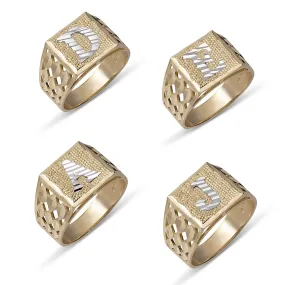 Square Signet Initial Ring 10K Yellow White Gold