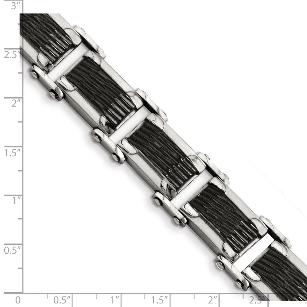 Stainless Steel Black-plated & Textured 9in Bracelet