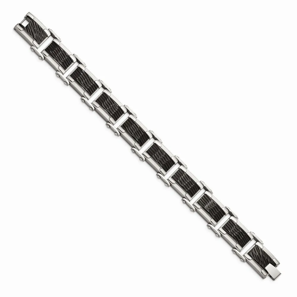 Stainless Steel Black-plated & Textured 9in Bracelet