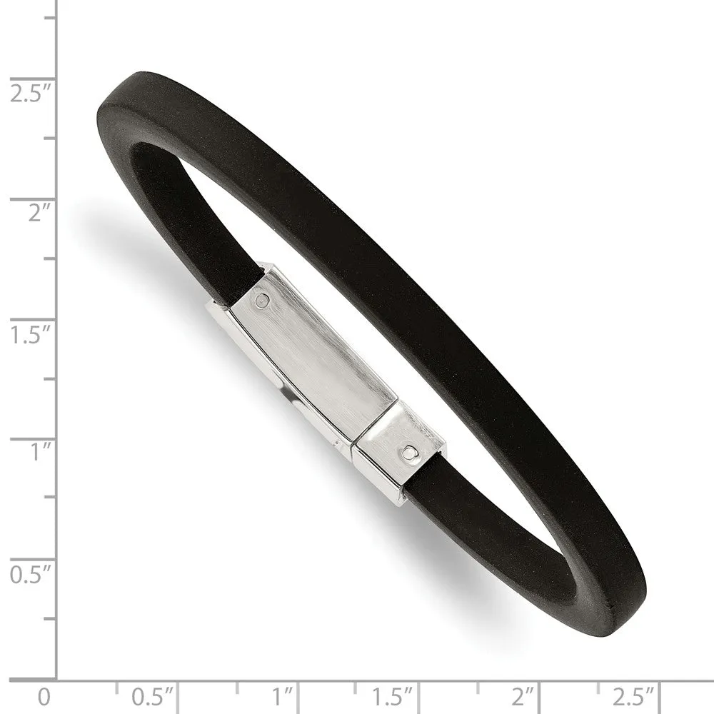 Stainless Steel Black Rubber 8.5in Bracelet