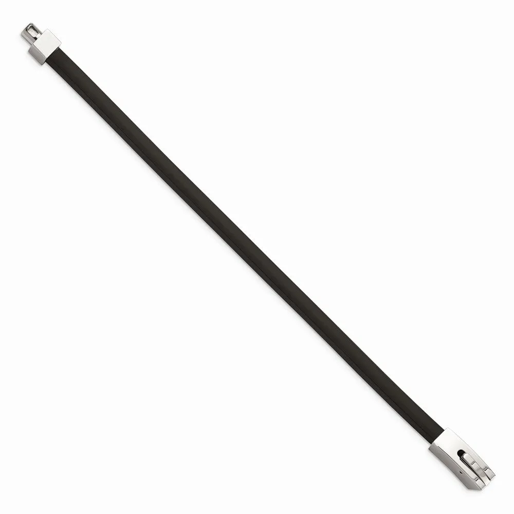 Stainless Steel Black Rubber 8.5in Bracelet