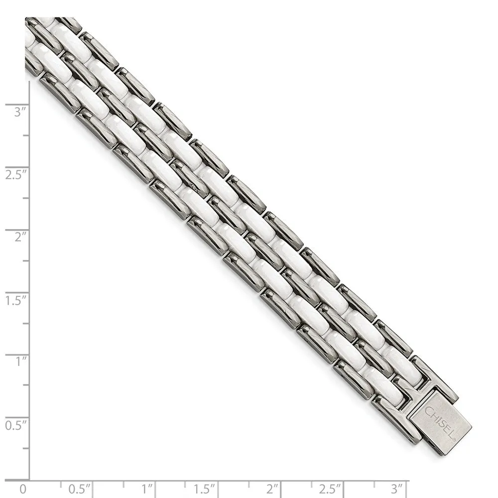 Stainless Steel Double Row White Ceramic 8.25in Bracelet
