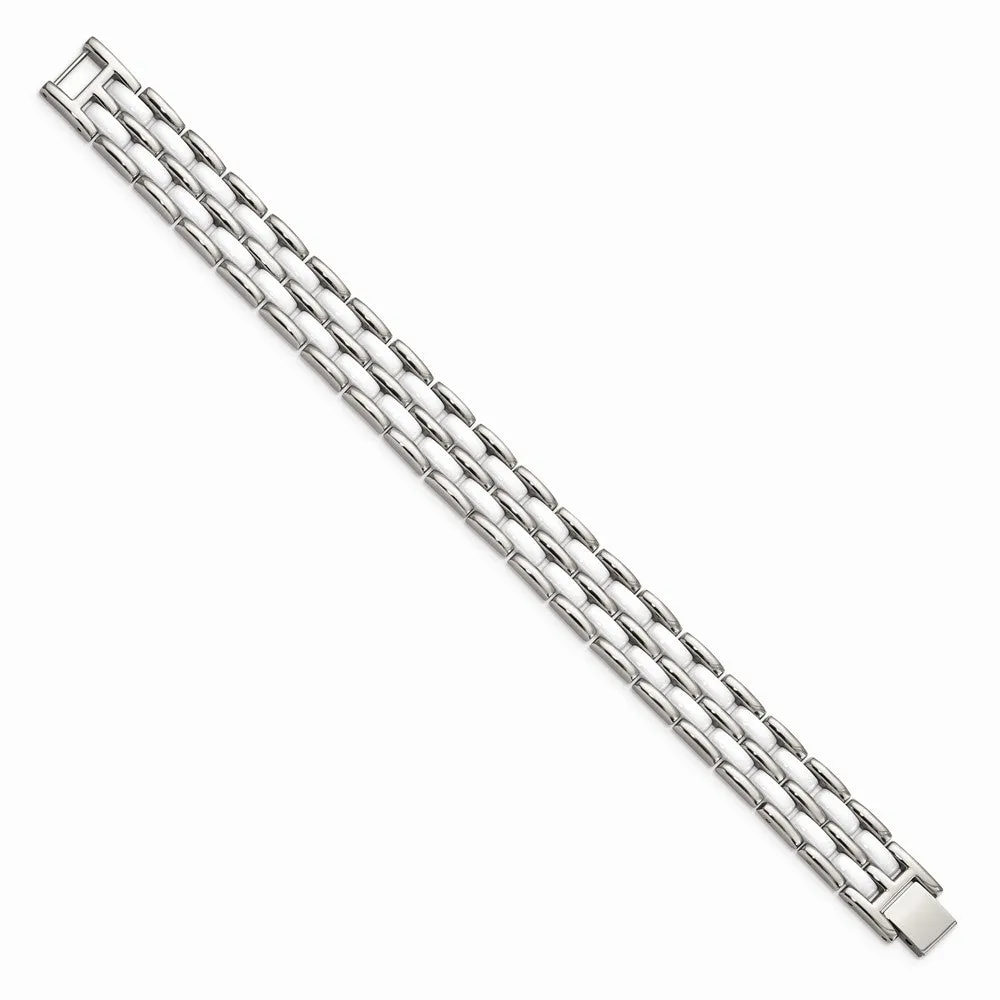 Stainless Steel Double Row White Ceramic 8.25in Bracelet