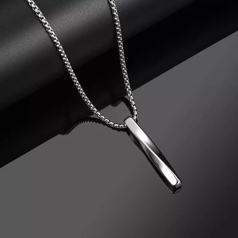 Stainless Steel Twisted Bar Minimalist Pendant Necklace 27"