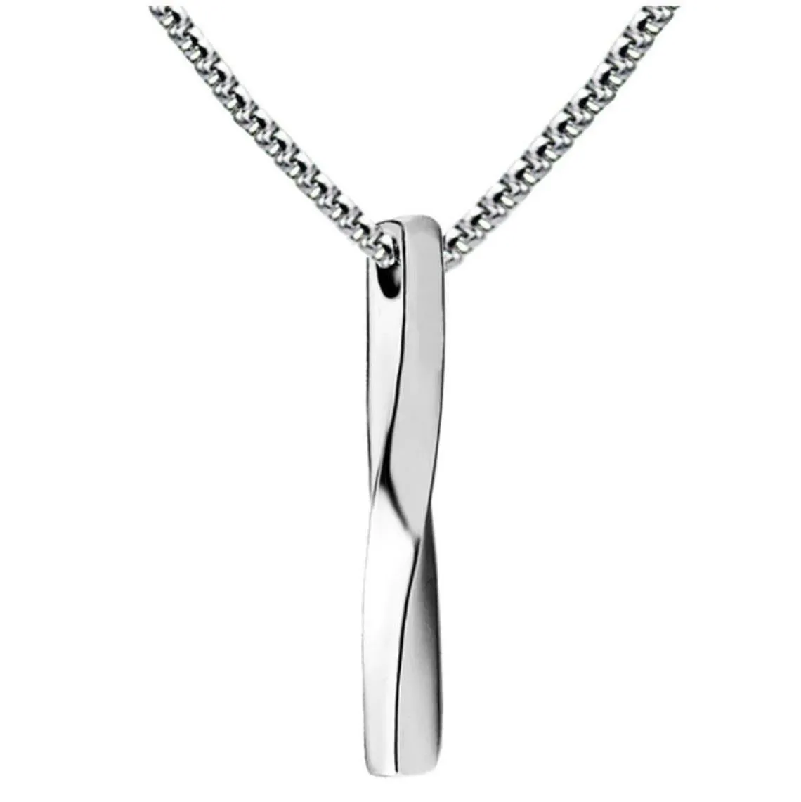 Stainless Steel Twisted Bar Minimalist Pendant Necklace 27"
