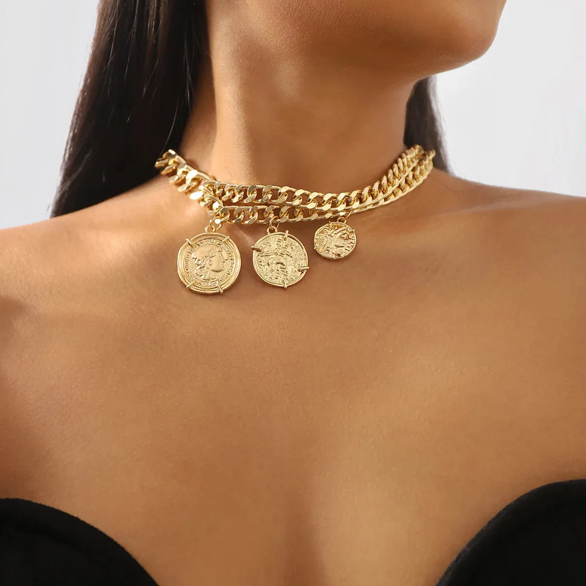 Stararashi Metal Coin Pendant Necklace Trendy Women Choker Jewelry