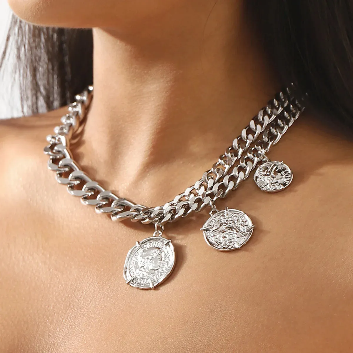 Stararashi Metal Coin Pendant Necklace Trendy Women Choker Jewelry