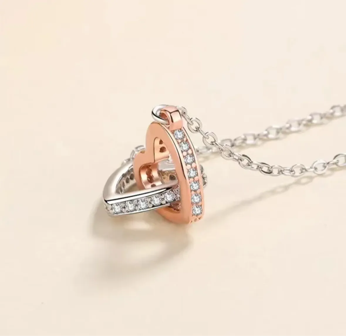 Sterling Silver Double Heart Women’s Pendant Necklace
