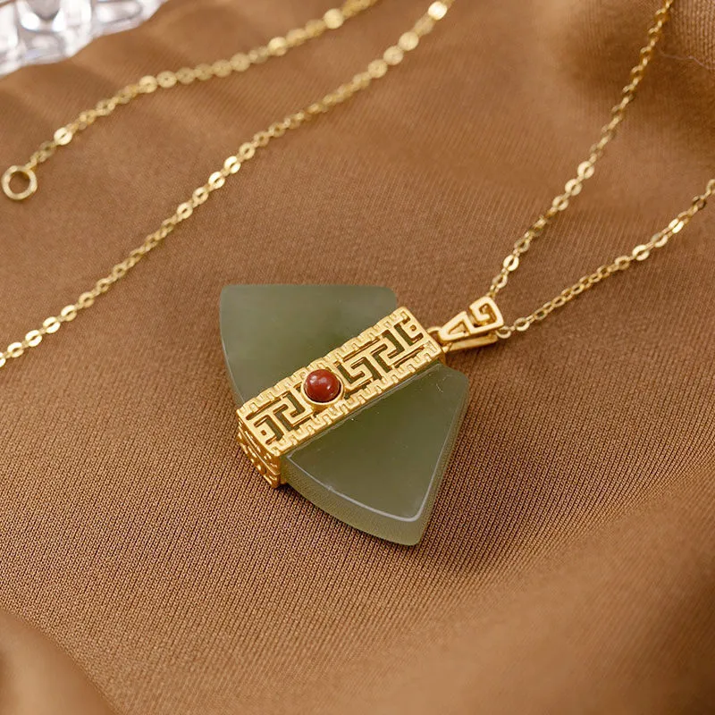 Sterling Silver Fan Shaped Natural Jade Pendant