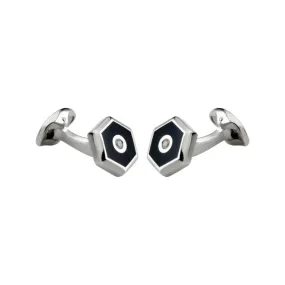 Sterling Silver Onyx and Diamond Hexagonal Cufflinks
